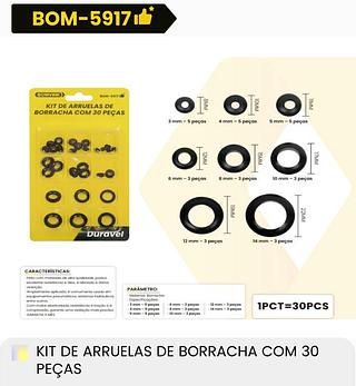 KIT DE ARRUELAS DE BORRACHA COM 30 PEÇAS BOMVINK