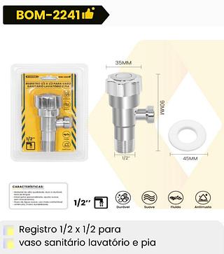 REGISTRO 1/2 X 1/2 PARA VASO SANITARIO LAVATORIO E PIA BOMVINK
