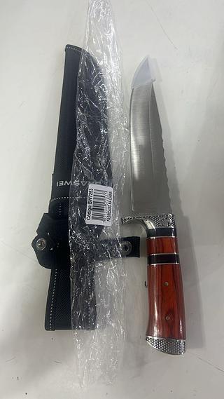 FACA DE PESCA, CAMPING, CHURRASCO, MADEIRA E BEGE METALIZADO BRASWEI