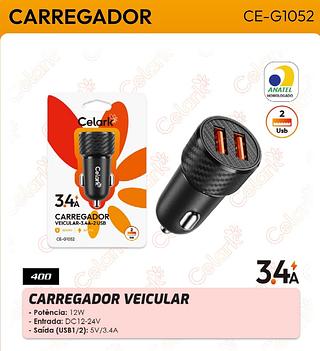 CARREGADOR VEICULAR-3.4A-2 USB CELARK