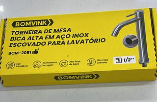 TORNEIRA DE MESA BICA ALTA EM AÇO INOX BOMVINK