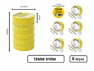 5 ROLOS DE FITA VEDA ROSCA 12MM X 10METROS BOMVINK