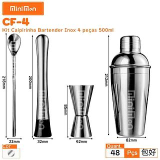 KIT CAIPIRINHA BARTENDER INOX 4 PEÇAS 500ML MINIMEN