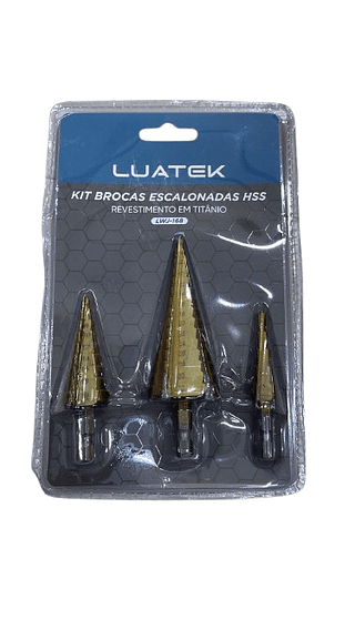 KIT BROCAS ESCALONADAS HSS REVESTIMENTO E TITANIO LUATEK