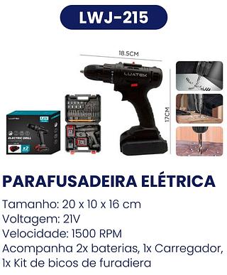 PARAFUSADEIRA ELETRICA 21V TENSÃO X2 BATERIAS LUATEK
