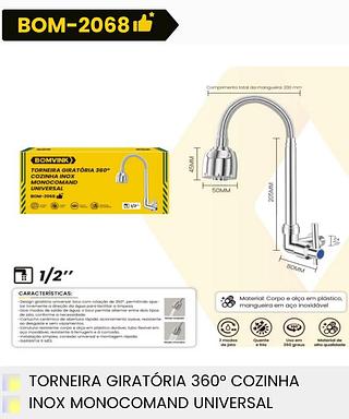 TORNEIRA GIRATORIA 360° COZINHA INOX MONOCOMAND UNIVERSAL BOMVINK