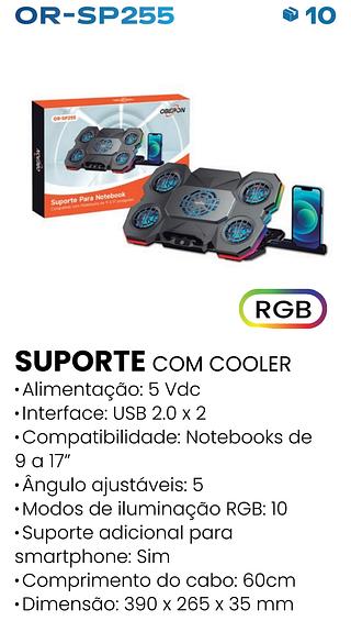 SUPORTE PARA NOTEBOOK RGB COM LED 9'' - 17'' OBERON