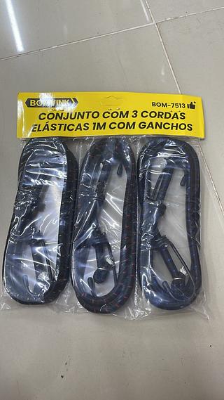 CONJUNTO COM 3 CORDAS ELÁSTICAS 1M GANCHOS BOMVINK