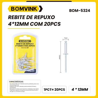 REBITE DE REPUXO 4*12MM COM 20PCS BOMVINK
