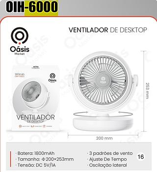 VENTILADOR DE DESKTOP 1800MAH OASIS MARKET