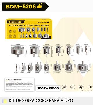 KIT DE SERRA COPO PARA VIDRO 15PCS BOMVINK