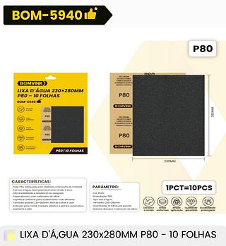 LIXA D'AGUA 230*280MM P80-10FOLHAS BOMVINK