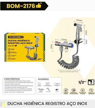 DUCHA HIGIENICA REGISTRO ACO INOX BOMVINK