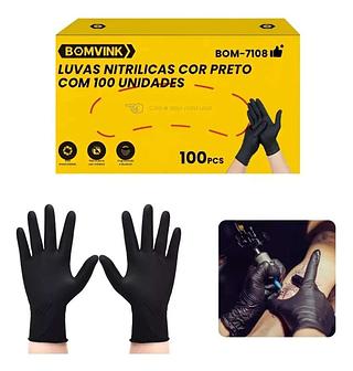 LUVAS NITRILICAS COR PRETO COM 100 UNIDADES BOMVINK