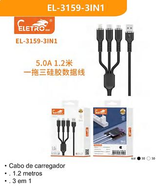 CABO DE CARREGADOR 1.2M 3EM1 5.0A OD4.5 ELETRO
