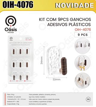 KIT COM 9PCS GANCHOS ADESIVOS PLASTICOS OÁSIS MARKET