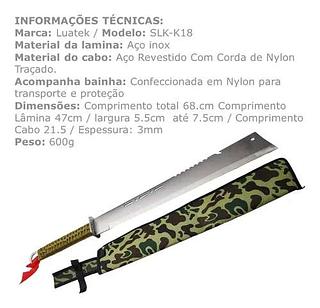 FACÃO TATICO GRANDE 68CM LUATEK