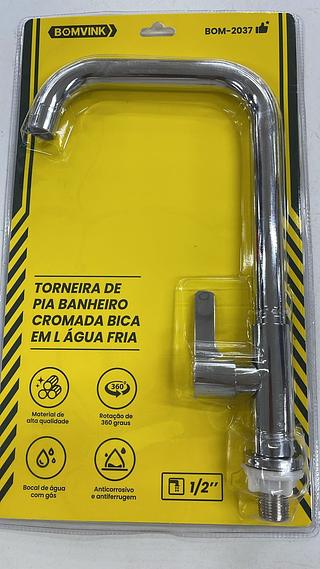 TORNEIRA DE PIA BANHEIRO CROMADA BICA EM L ÁGUA BOMVINK