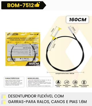 DESENTUPIDOR FLEXIVEL COM GARRAS PARA RALOS,CANOS E PIAS 1.6M BOMVINK