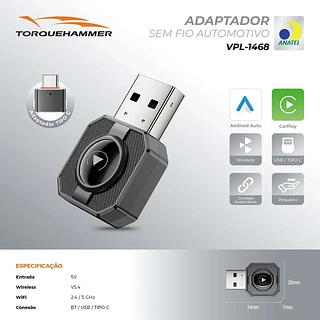 ADAPTADOR SEM FIO AUTOMOTIVO USB/TIPO C TORQUEHAMMER