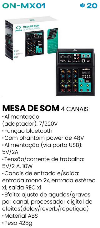MESA DE SOM QUATRO CANAIS 4CANAIS ONISTEK