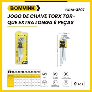 JOGO DE CHAVE TORX TORQUE EXTRA LONGA 9 PEÇAS BOMVINK