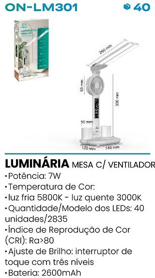 LUMINARIA DE MESA COM VENTILADOR ONISTEK