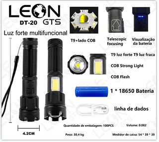 LANTERNA TATICA MILITAR LUZ FORTE T9 LEON GTS