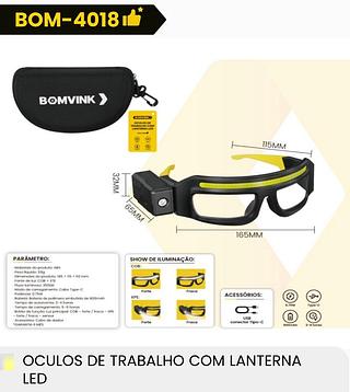 OCULOS DE TRABALHO COM LANTERNA LED BOMVINK