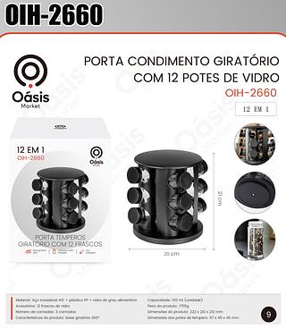 PORTA TEMPEROS GIRATORIO COM 12 FRASCOS OÁSIS MARKET