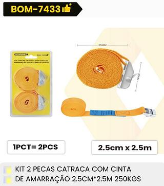 KIT 2 PEÇAS CATRACA COM CINTA DE AMARRAÇÃO 2.5CM ATE 250KG BOMVINK