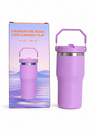 GARRAFA DE ÁGUA COM CANUDO FLIP 600ML 20OZ