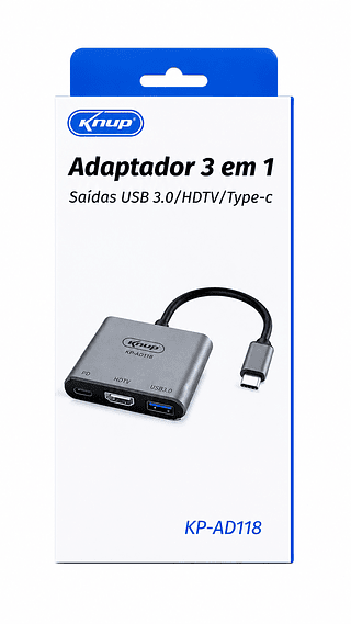 ADAPTADOR 3 EM 1 SAIDAS USB 3.0/HDMI/TYPE-C KUNP