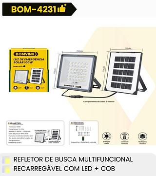 LUZ DE EMERGÊNCIA SOLAR 100W BOMVINK