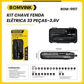 KIT CHAVE FENDA ELÉCTRICA 33 PEÇAS - 3.6V BOMVINK