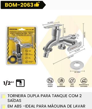 TORNEIRA DUPLA PARA TANQUE COM 2 SAIDAS EM ABS -IDEAL PARA MAOUINA DE LAVAR BONVINK
