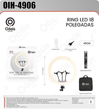 RING LED 18 POLEGADAS 45CM COM TRIPE 2.1M OASIS