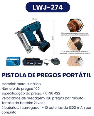 PISTOLA DE PREGOS 48V TENSÃO X2 BATERIAS LUATEK