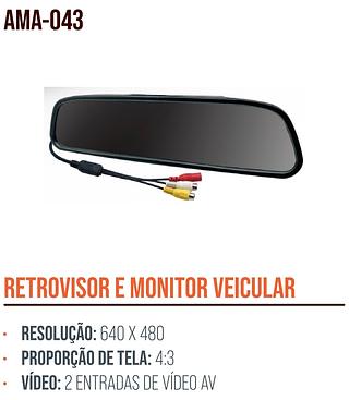 RETROVISOR E MONITOR PARA CAMERA DE RÉ AIKER