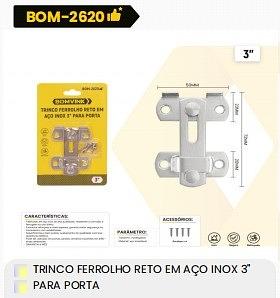 TRINCO FERROLHO RETO EM AÇO INOX 3'' PARA PORTA BOMVINK