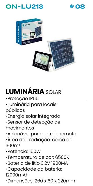 LUMINARIA SOLAR PARA ILUMINAÇÃO PUBLICA 150W ONISTEK