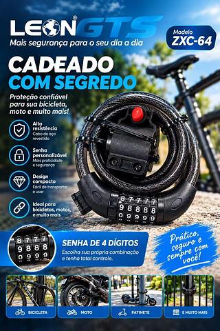 TONYON CADEADO PARA BICICLETA COM CODIGO LEON GTS