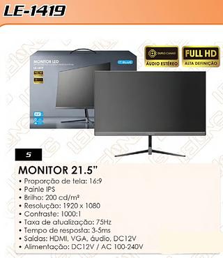 MONITOR LED SEMBORDAS COM CONEXOES HDMI/VGA/AUDIO 21.5`` 16:9 IT-BLUE