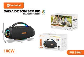 CAIXA DE SON SEM FIO GRAVES PODEROSOS 100W RGB 2MICROFONE PEINING