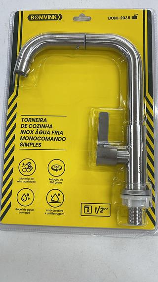 TORNEIRA DE COZINHA INOX ÁGUA FRIA MONOCOMANDO SIMPLES BOMVINK