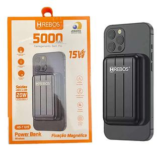 POWER BANK WIRELESS FIXAÇÃO MAGNETICA 5000MAH 20W HREBOS