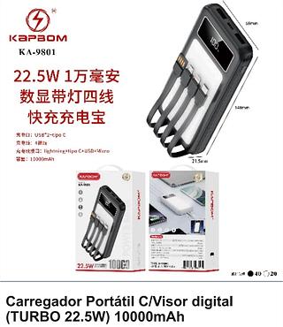 CARREGADOR PORTATIL C/VISOR DIGITAL (TURBO 22.5W) 10000MHA KAPBOM