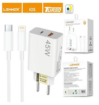 45W CONJUNTO DE CARREGADORES USB-C TO IOS CABLE LEHMOX