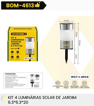 KIT 4 LUMINARIAS SOLAR DE JARDIM 6.3*6.3*20 BOMVINK