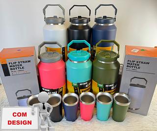 64OZ 1900ML FLIP STRAW WATER BOTTLE 2EM1(COM DESIGN)